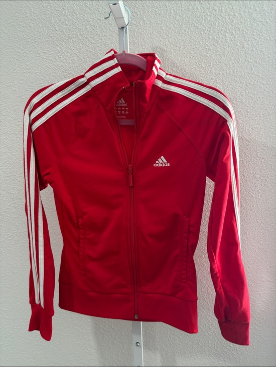 adidas Jackets & Blazers - adidas Red Track Jacket with White Signature Stripes